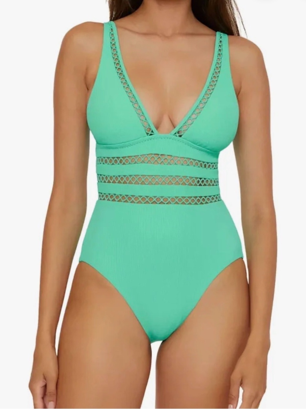 Aqua Green Crochet-Trim One-Piece Swimsuit